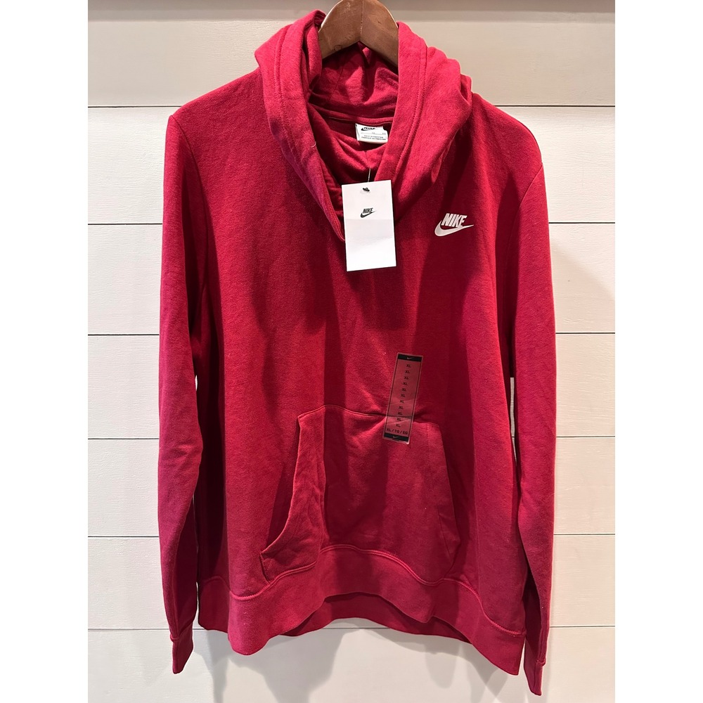 Nike Womens Funnel Neck Hoodie Red Fleece Pullover Sweatshirt BV4526-690 XL